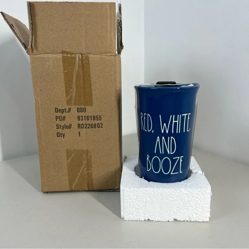 New In Box Rae Dunn Red, White, & Booze Travel Mug Rae Dunn Artisan Collection - Picture 7 of 7